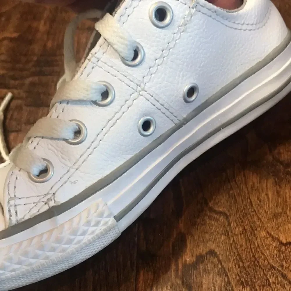 Converse All Star white leather lace-up sneakers, size 12